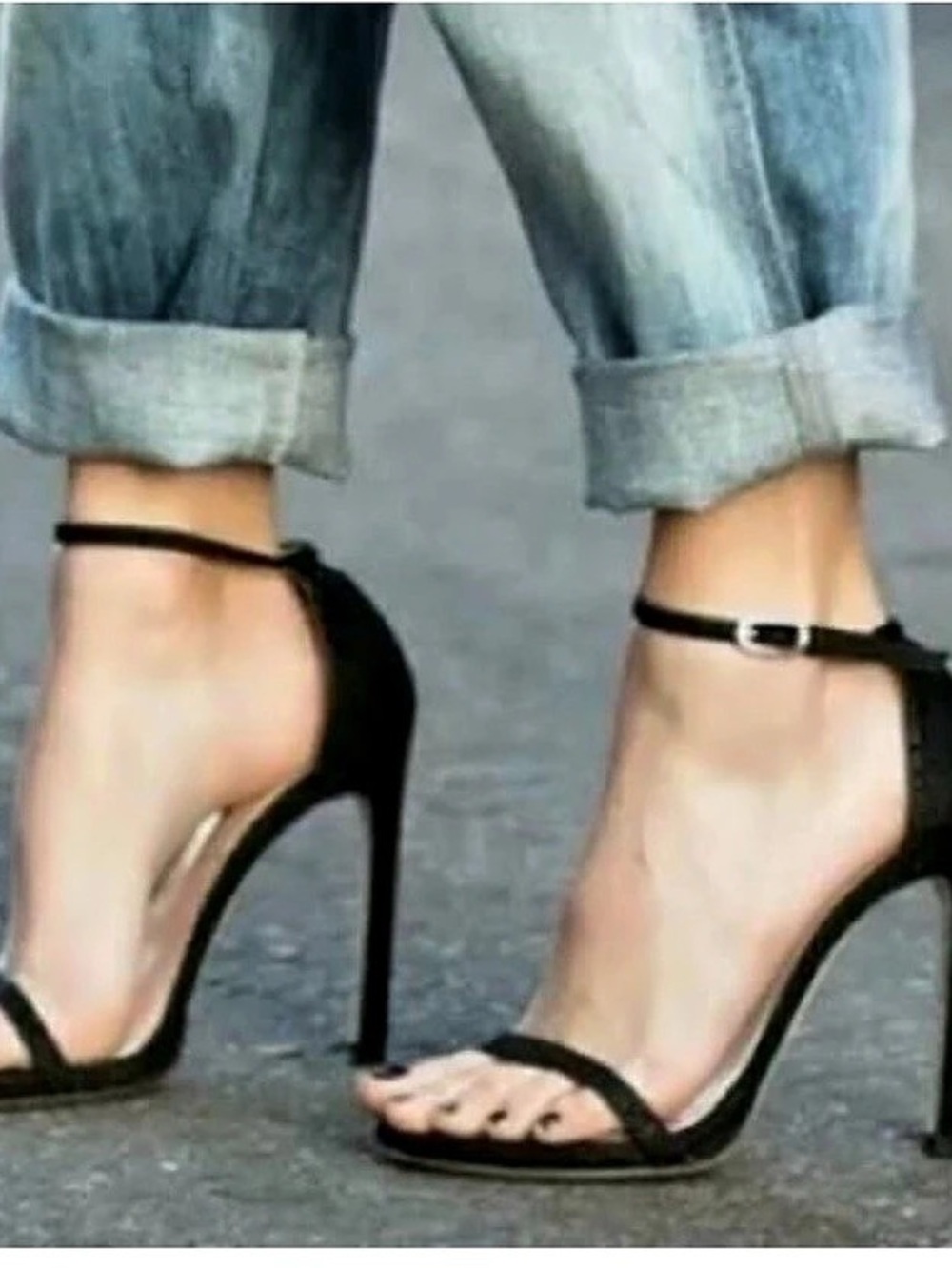 Stuart Weitzman Nudist Sandal Black calf leather Ankle Strap Heels
